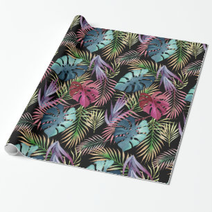 Papel De Presente Folhagem Tropical Colorida Padrão Botânico