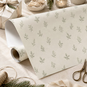 Papel De Presente Folhagem Verde Botânica de Natal Minimalista