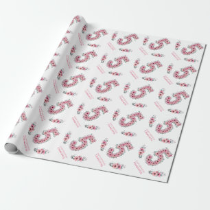 Papel De Presente Folhagem Verde de Flores Rosa-Rosa, Grande 5 de An