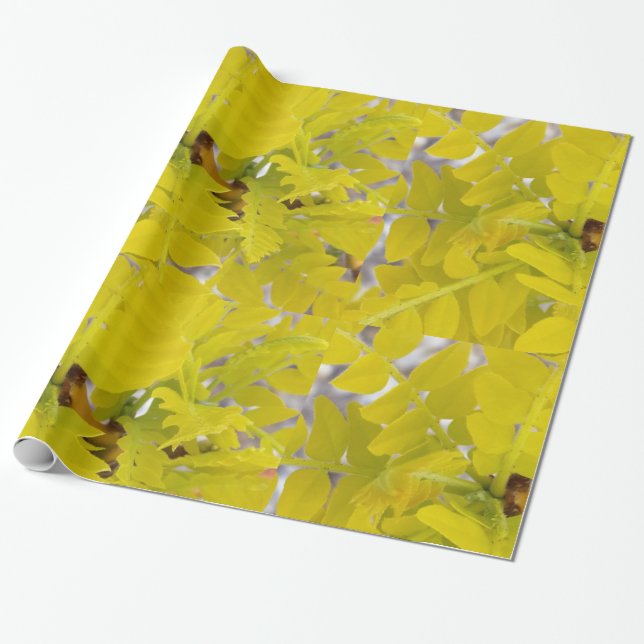 Papel De Presente Folhas Amarelas Brilhantes (Desenrolado)