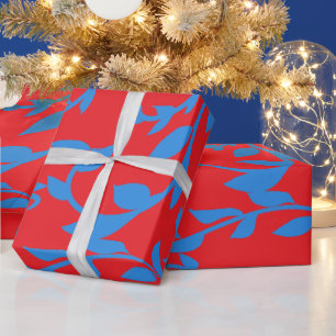 Papel De Presente Folhas Azuis Vinhas Vermelhas Botânico