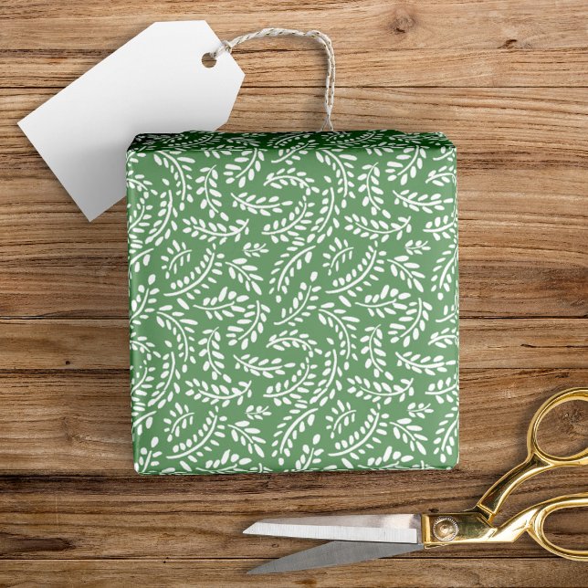 Papel De Presente Folhas Botânicas Elegantes Russas Sage Verde (Criador carregado)