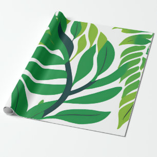 Papel De Presente Folhas Botânicas Verdes
