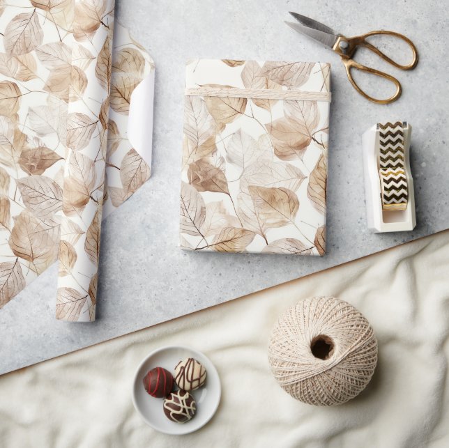 Papel De Presente Folhas Brancas Bege (Artesanato)
