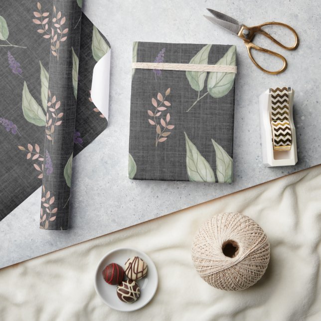 Papel De Presente Folhas brancas e modernas e Lavandas (Artesanato)