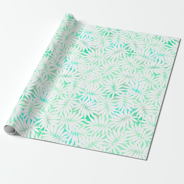 Papel De Presente Folhas brancas e verdes tropicais (Desenrolado)