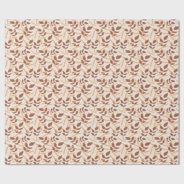 Papel De Presente Folhas Caídas em Fundo Creme (Aberto)