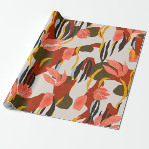Papel De Presente folhas cor-de-rosa e padrão de vestimenta design.
