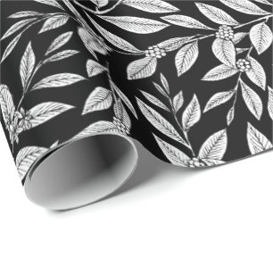 Papel De Presente Folhas da Árvore de Café com Padrão Branco