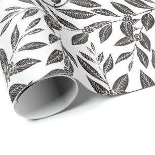 Papel De Presente Folhas da Árvore de Café Padrão Preto