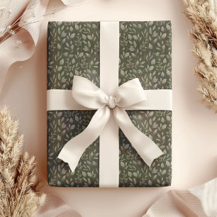 Papel De Presente Folhas de Aquarela no fundo verde