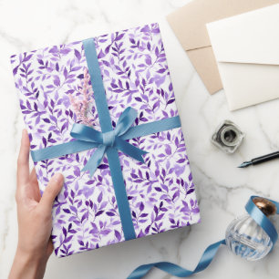 Papel De Presente Folhas de Aquarela Roxa
