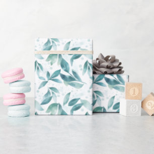 Papel De Presente Folhas de Aquarela Verde em Branco 