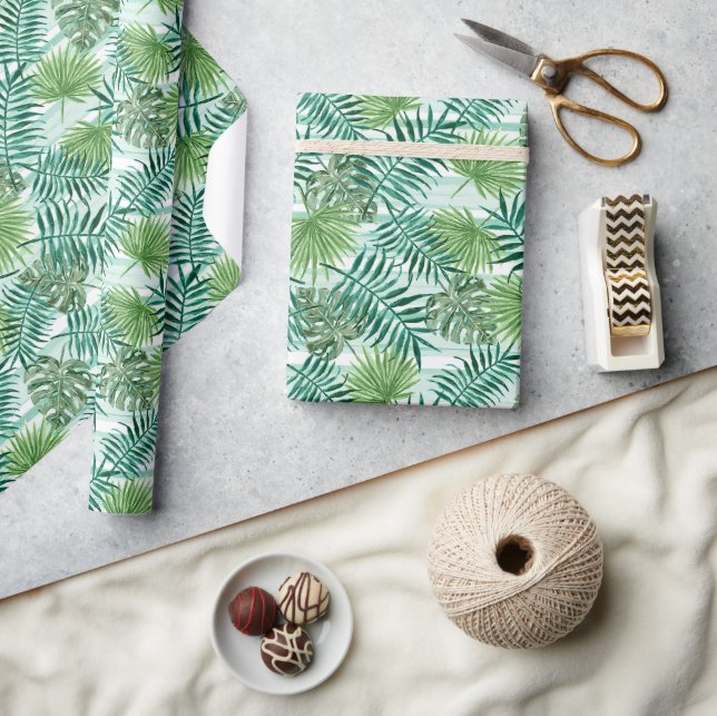 Papel De Presente Folhas de Árvore de Palma Tropical Verde Chic Retr (Artesanato)