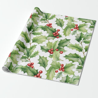 Papel De Presente Folhas de Azevinho de Natal