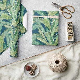 Papel De Presente Folhas de Banana Tropicais Verdes Vintage