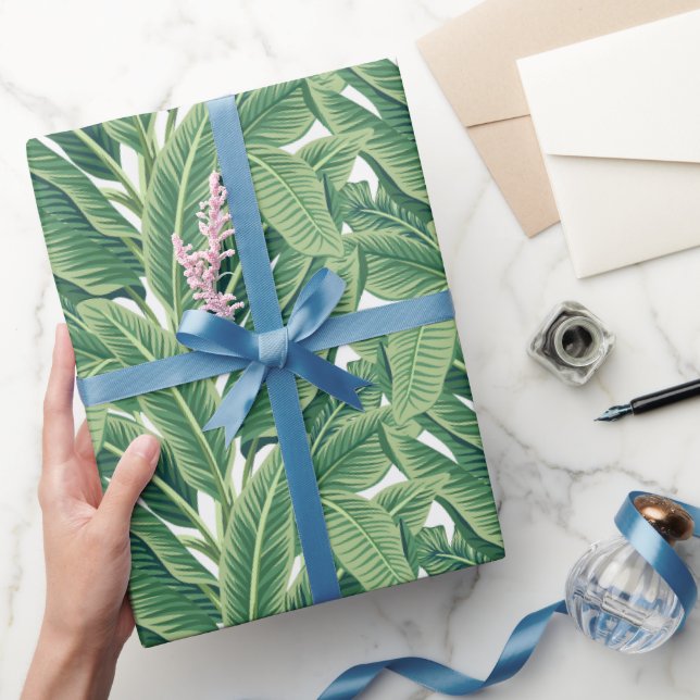 Papel De Presente Folhas de Banana Tropical Verde (Presentear)