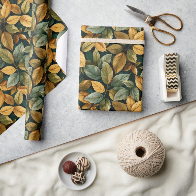 Papel De Presente Folhas de cobre verde-alaranjado, de outono (Artesanato)