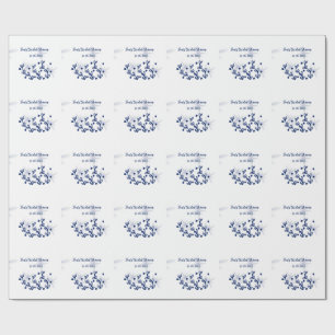 Papel De Presente Folhas de estrelas azuis luxuoso chá de noiva real