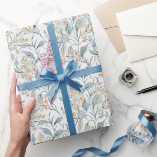 Papel De Presente Folhas de Eucalipto Botânico Cinza Ardósia Aquarel