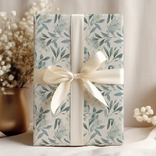 Papel De Presente Folhas de Eucalipto Elegantes Creme