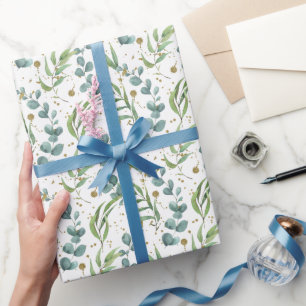 Papel De Presente Folhas de Eucalipto Padrão Elegante em Aquarela