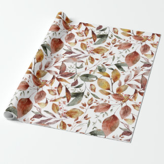 Papel De Presente Folhas de Folhagem de outono de Cores Aquáticas Co