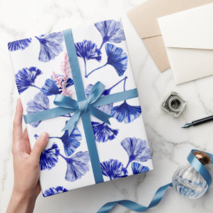 Papel De Presente Folhas de gingko azuis e brancas