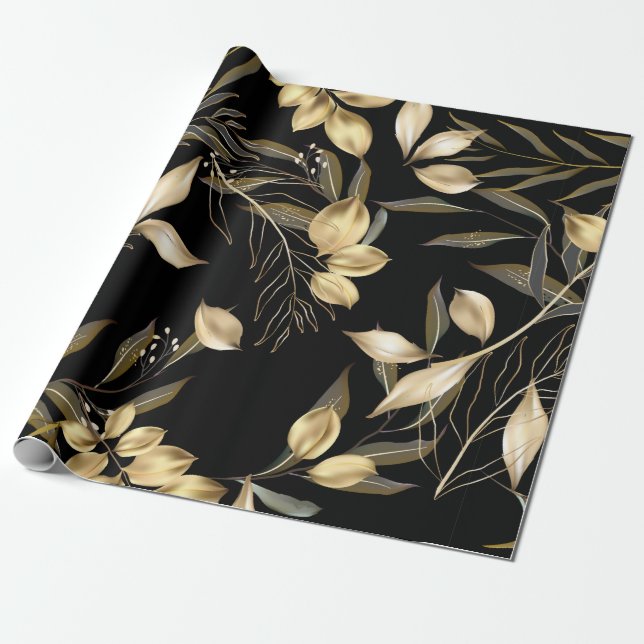 Papel De Presente Folhas de ginkgo abstrato. Luxury glitgo em r (Desenrolado)