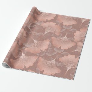 Papel De Presente Folhas de Ginkgo Beijo Romântico Botânico Dourado