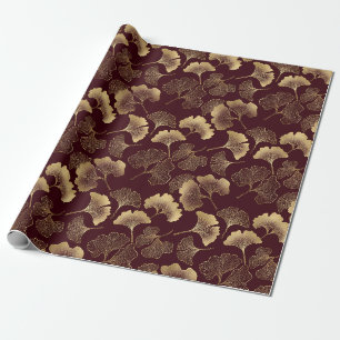 Papel De Presente Folhas de Ginkgo Douradas em Botânica Elegante Ver