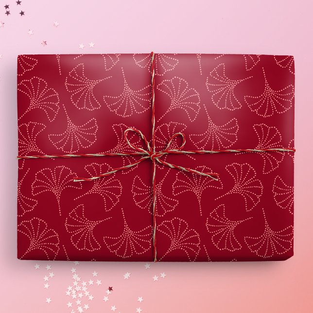 Papel De Presente Folhas de Ginkgo Vermelho Japonês Elegante (Ginkgo Gift Mockup)