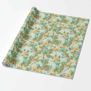 PAPEL DE PRESENTE FOLHAS DE LARANJA E VERDE