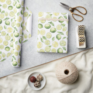 Papel De Presente Folhas de Limões Verdes Fruta