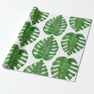 Papel De Presente Folhas de Monstera da aguarela