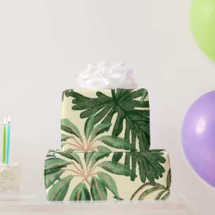Papel De Presente Folhas de Monstera e Palmeira em Aquarela Verde Tr
