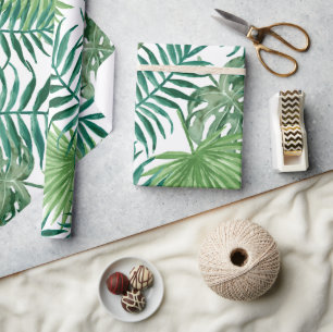 Papel De Presente Folhas de Monstera e Palmeira Tropicais