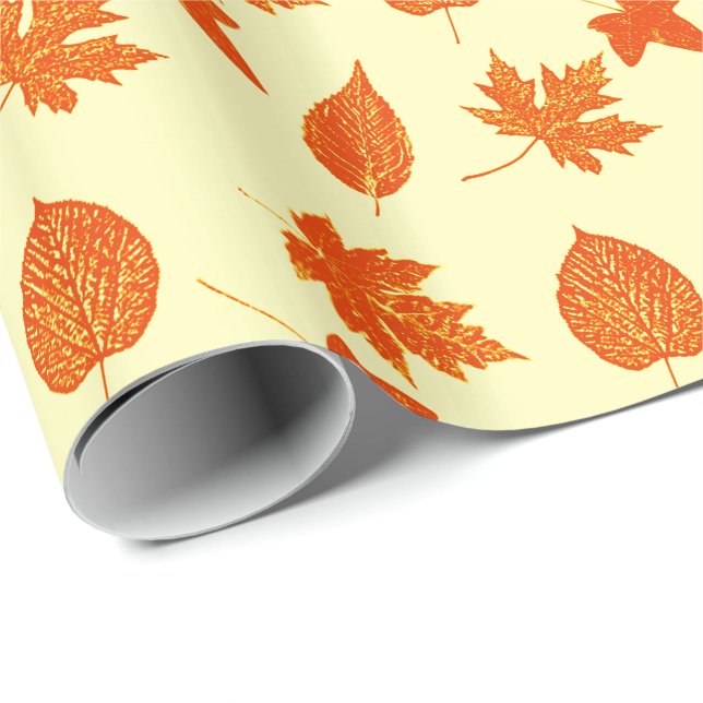 Papel De Presente Folhas de outono - amarelo pálido e laranja (Ponta do rolo)