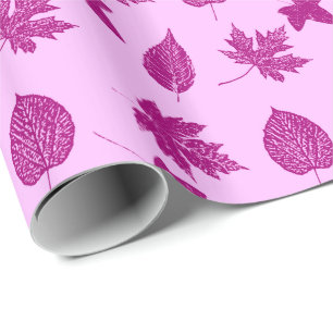 Papel De Presente Folhas de outono - ameixa e rosa orquídea
