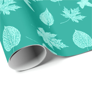 Papel De Presente Folhas de outono - aqua e turquesa