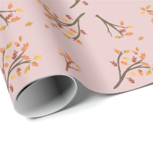 Papel De Presente Folhas de outono Cor-de-Rosa Esbranquiçada Cair