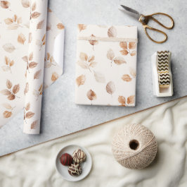 Papel De Presente Folhas de Outono Cream Gold