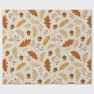 Papel De Presente Folhas de Outono e Padrão de Bolotas