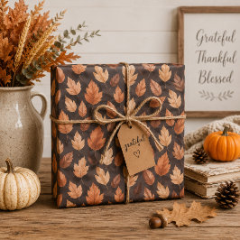 Papel de Presente Folhas de Outono em Âmbar Dourad