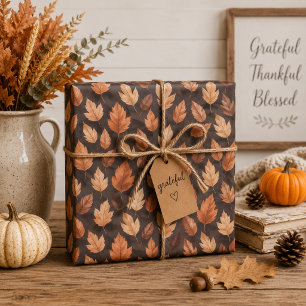 Papel de Presente Folhas de Outono em Âmbar Dourad