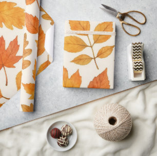 Papel De Presente Folhas de Outono em Aquarela Copperleaf