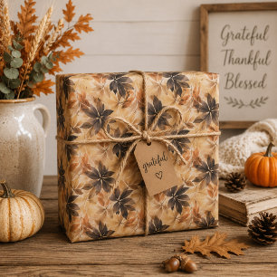 Papel de Presente Folhas de Outono em Bege Creme e