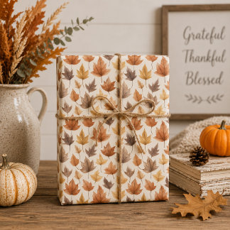 Papel de Presente Folhas de Outono em Laranja Quei