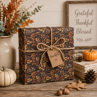 Papel de Presente Folhas de Outono em Marrom Rico 