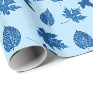 Papel De Presente Folhas de outono - índigo e azul pálido